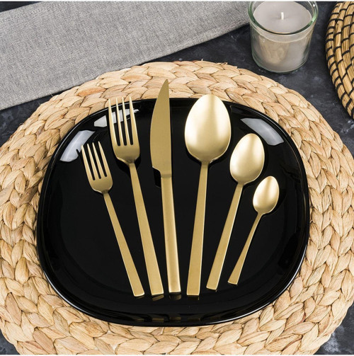 Lotus Mat Gold 36 Parça 6 Kişilik Çatal Kaşık Bıçak Takımı ( 18/10 - 4 mm. )