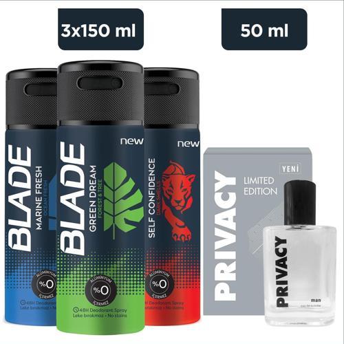 Green Dream,MarineFresh,Self Confidence Erkek Deodorant  3x150Ml&Privacy Men Limited Edt 50 Ml