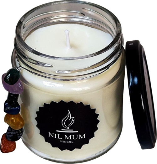 7 Çakra Doğal Taşlı Meditasyon Mum 300 Gr.