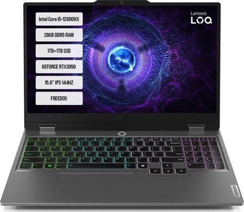 LOQ 15IAX9 83GS00Q8TR-07 Intel Core i5-12450HX 28GB DDR5 1TB+1TB SSD RTX3050-6GB 95W 15.6" IPS 144HZ FreeDos Taşınabilir Bilgisayar