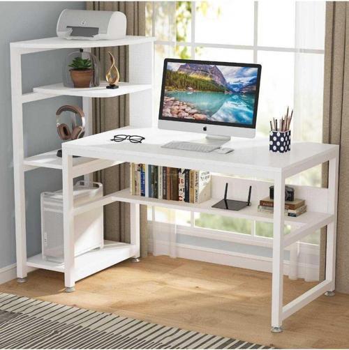 Tasarım Kitaplıklı Modern Beyaz Çalışma Masası