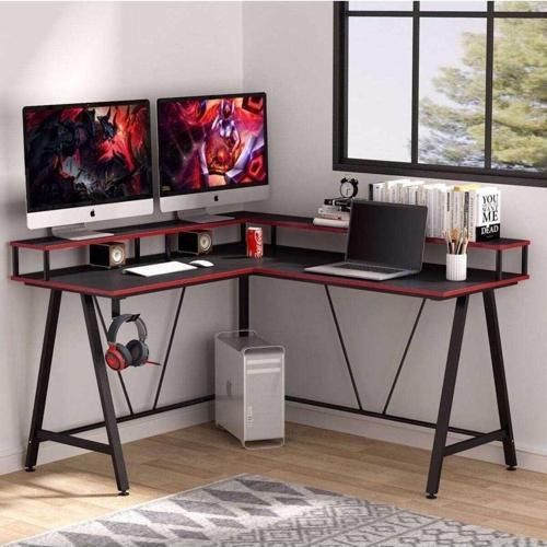 Tasarım L Model Monitör Raflı Oyuncu Ve Çalışma Masası