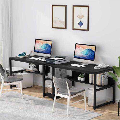 Tasarım 2 Kişilik Raflı Siyah Çalışma Masası