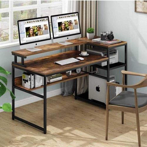 Tasarım Monitör Raflı Ve Kitaplıklı Çalışma Masası
