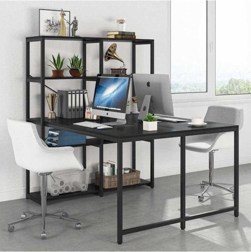 Tasarım Kitaplıklı 2 Kişilik Siyah Çalışma Masası
