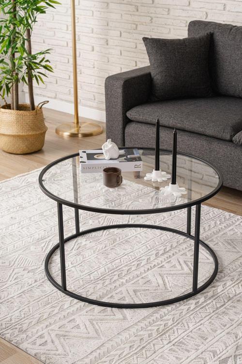 - Berlin Orta Sehpa - 80 Cm Yuvarlak Şeffaf Camlı Sehpa