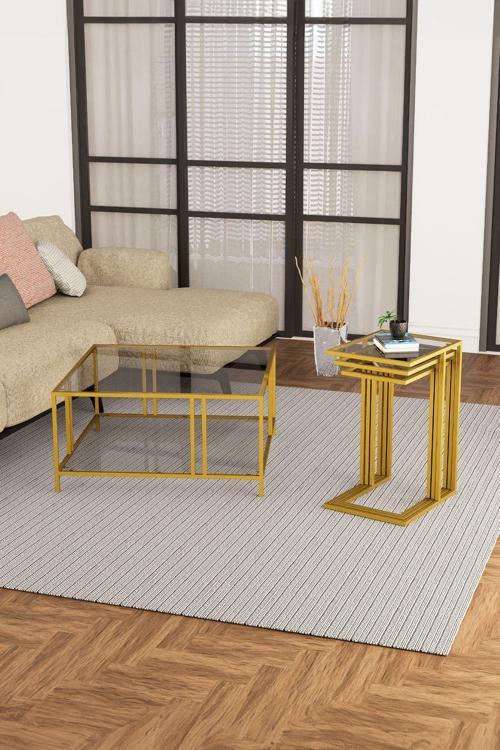 URANÜS GOLD ORTA SEHPA FÜME CAM & İBİZA GOLD ZİGON SEHPA FÜME CAM