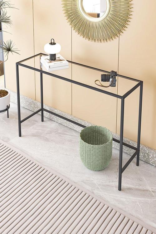 - Canvas Metal Dresuar Dekoratif Kahve Köşesi Konsol Siyah - Şeffaf Camlı