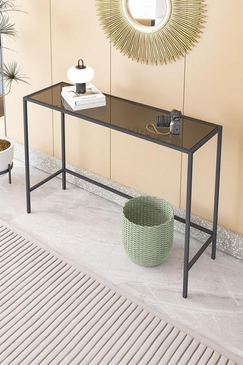 - Canvas Metal Dresuar Dekoratif Kahve Köşesi Konsol Siyah Füme Camlı