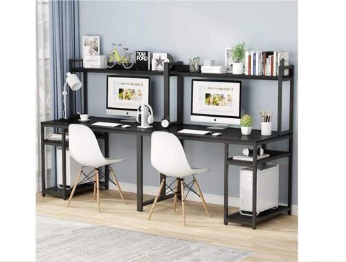 Tasarım 2 Kişilik Raflı Ergonomik Siyah Çalışma Masası