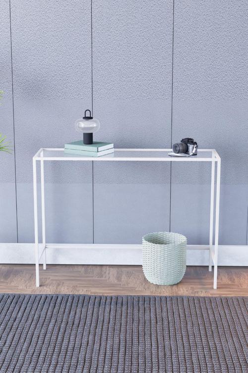 Canvas Metal Dresuar Dekoratif Kahve Köşesi Konsol - Beyaz