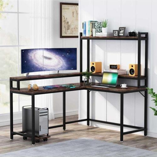 Tasarım Ergonomik Raflı L Model Çalışma Masası