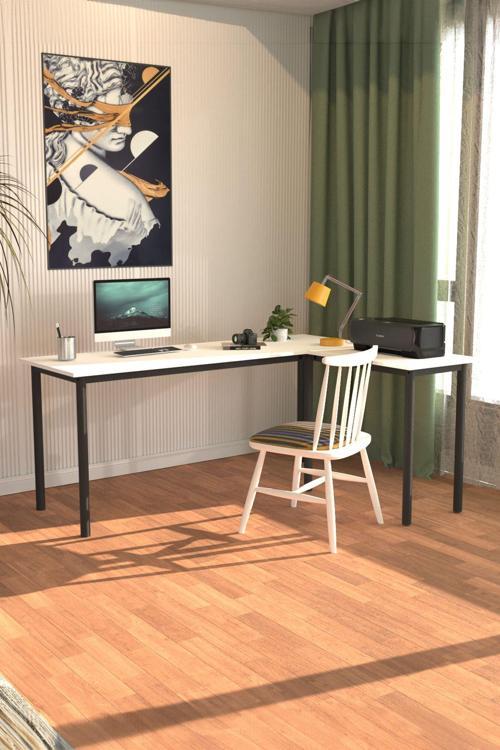 Viva L Çalışma Masası Bilgisayar Masası Ofis Masası 150x55 Beyaz