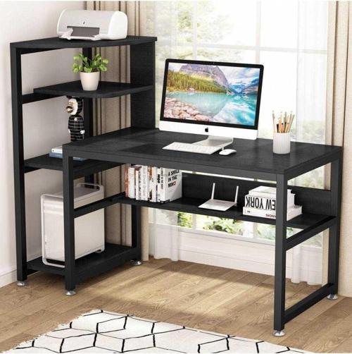 Tasarım Modern Kitaplıklı Siyah Çalışma Masası