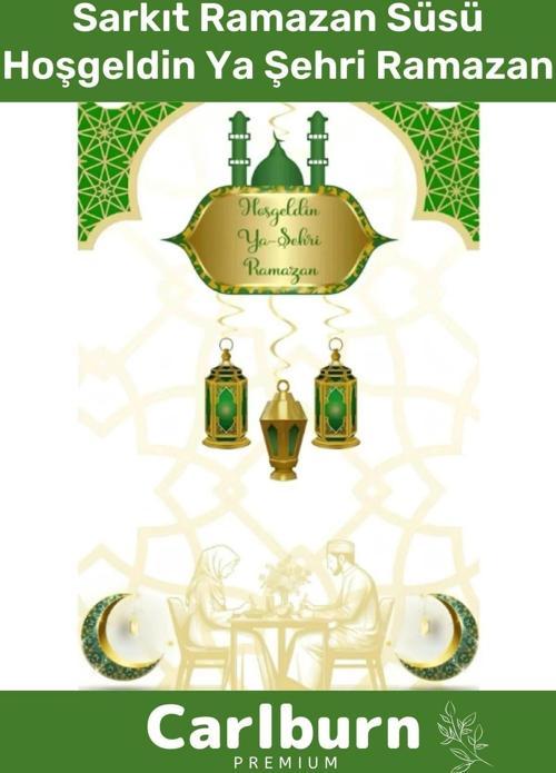 Premium Osmanlı Motifli Manevi 4 Parça Motifli Sarkıt Ramazan Süsü Yeşil Hoşgeldin Ya Şehri Ramazan