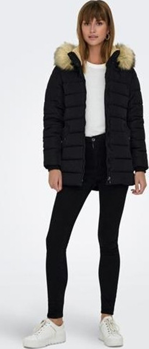 ONLNEWCAMILLA QUILT FUR HOOD COAT CC OTW SİYAH