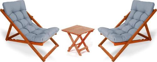 AHŞAP ANTRASİT PUF MİNDERLİ ŞEZLONG SET - 2 ŞEZLONG 1 40*40 SEHPA