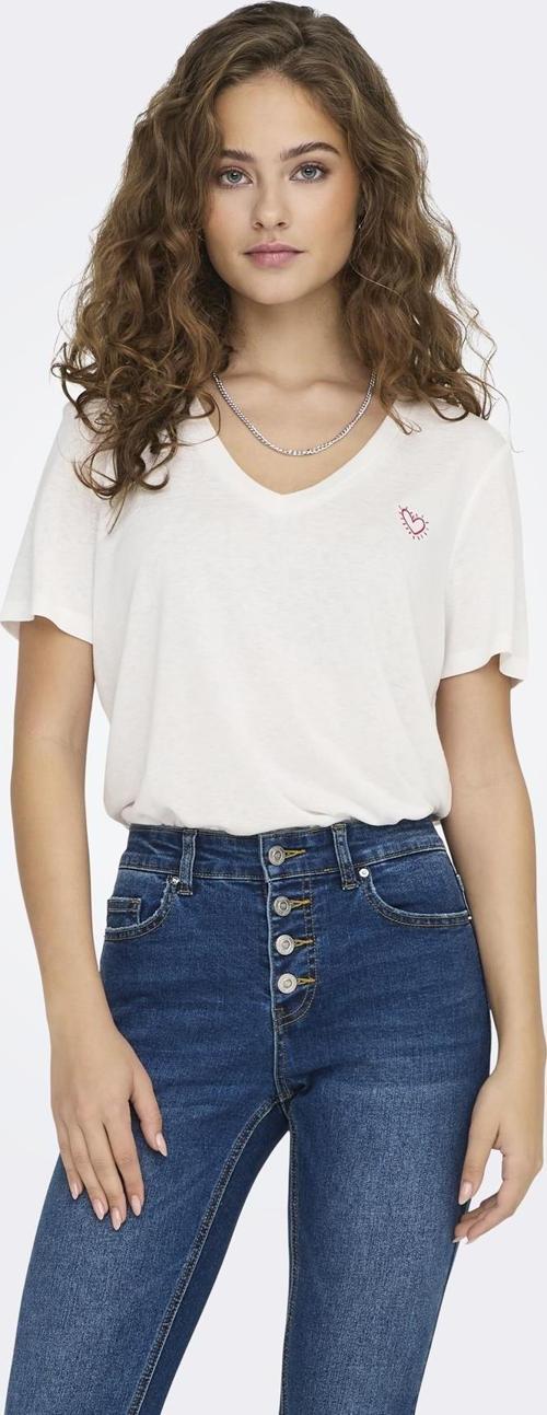 ONLNEW BELLE S/S LOVE V-NECK TOP BOX JRS TAŞ