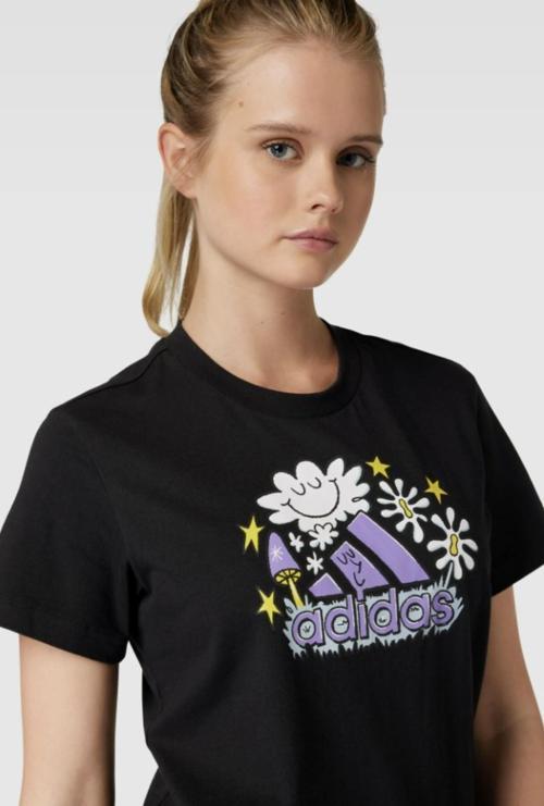Doodle pamuklu siyah kadın t-shirt