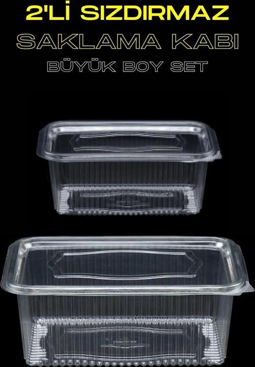 Plastik Sızdırmaz Kap Kullan At Tek Kullanımlık Plastik Kapaklı Kase 2' Li Büyük Boy Set