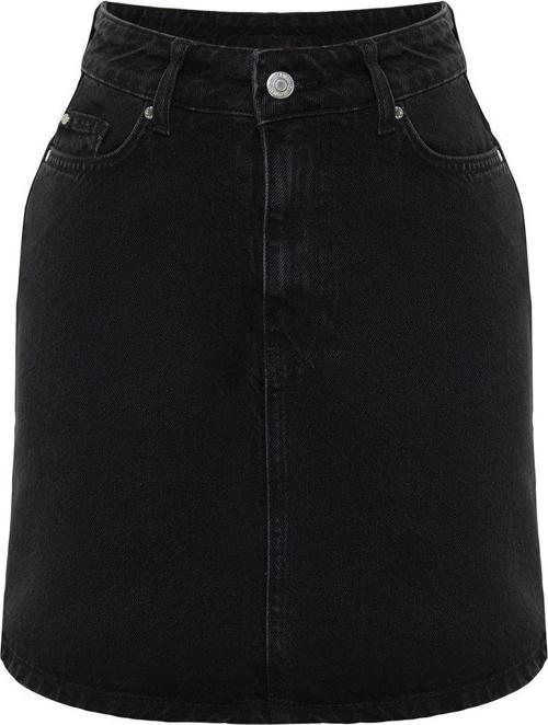 Moda A-line Düz Desen Günlük Mini Boy Yüksek Bel Mini Denim Etek