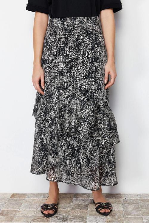 Moda Tesettür Regular Animal Desen Günlük Maxi Boy Animal Desenli Astarlı Dokuma Etek