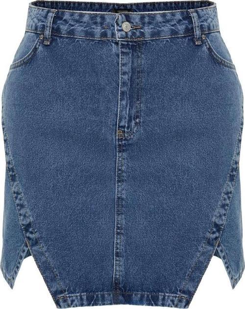 Moda Büyük Beden Regular Düz Desen Günlük Mini Boy Çift Yırtmaçlı Denim Etek