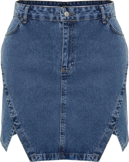 Moda Büyük Beden Regular Düz Desen Günlük Mini Boy Çift Yırtmaçlı Denim Etek