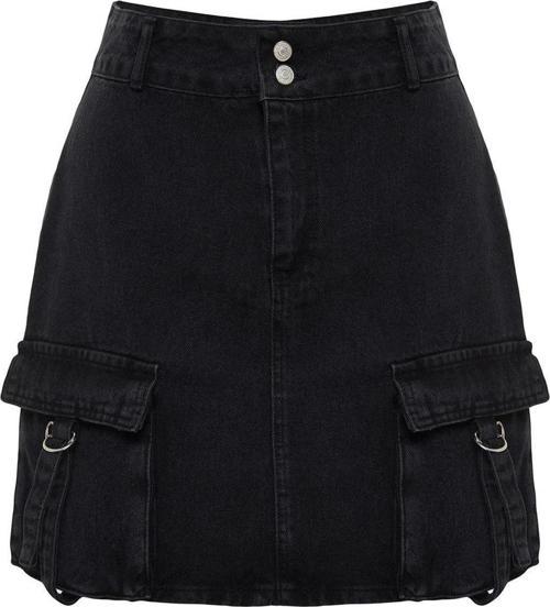 Moda Büyük Beden Regular Düz Desen Günlük Mini Boy Kargo Cepli Denim Etek
