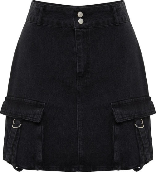 Moda Büyük Beden Regular Düz Desen Günlük Mini Boy Kargo Cepli Denim Etek
