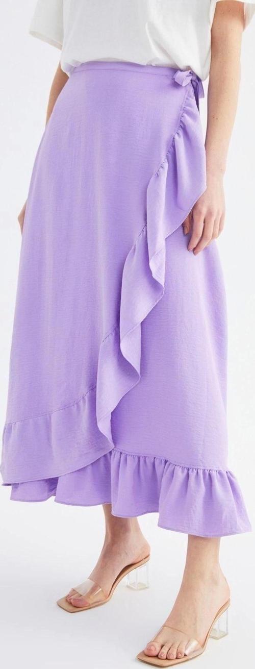 Moda Tesettür Kloş Düz Desen Günlük Maxi Boy Anvelop Volanlı Dokuma Etek