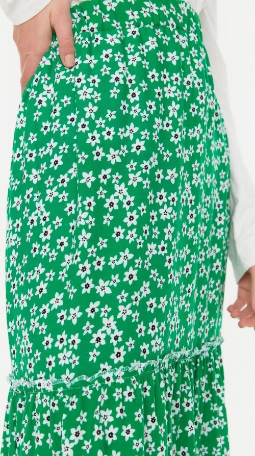 Moda Tesettür A-line Çiçekli Desen Günlük Maxi Boy Renkli Dokuma Etek