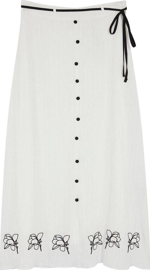 Moda Tesettür Relaxed Nakışlı Günlük Maxi Boy Astarlı Nakışlı Kemerli Düğme Detaylı Dokuma Etek