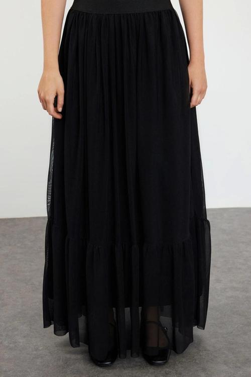 Moda Tesettür Regular Düz Desen Günlük Maxi Boy Astarlı Dokuma Etek