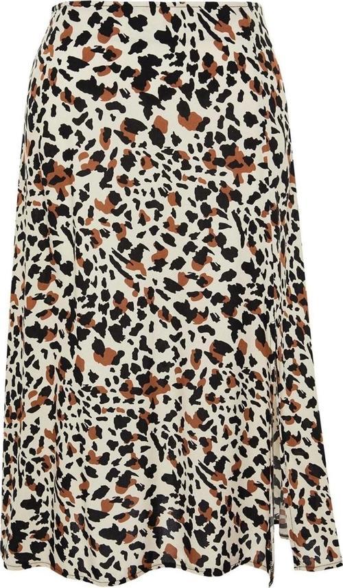 Moda Büyük Beden Regular Animal Desen Günlük Midi Boy Yırtmaçlı Dokuma Viskon Etek