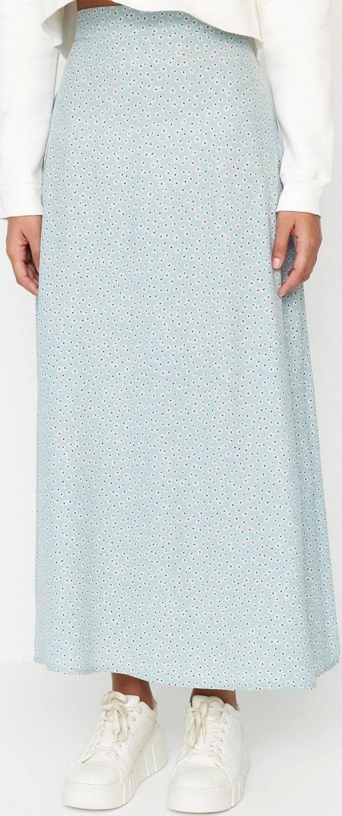 Moda Tesettür A-line Çiçekli Desen Günlük Uzun Boy Su Yeşili Yüksek Bel A-Line Dokuma Etek