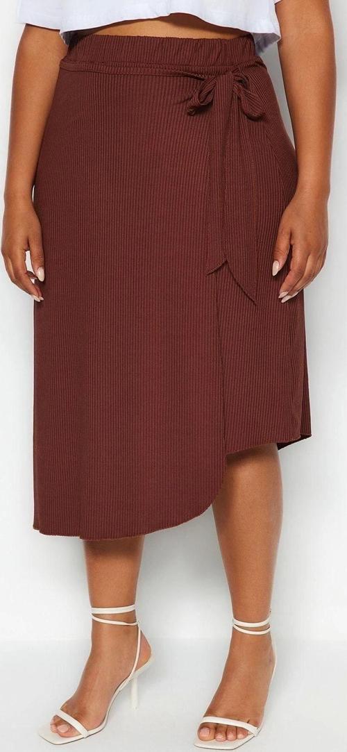 Moda Büyük Beden Relaxed Düz Desen Günlük Midi Boy Anvelop Yandan Bağlamalı Örme Etek