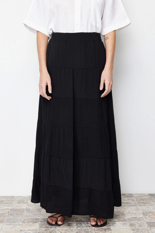 Moda Tesettür Regular Düz Desen Günlük Maxi Boy Basic Astarlı Dokuma Etek