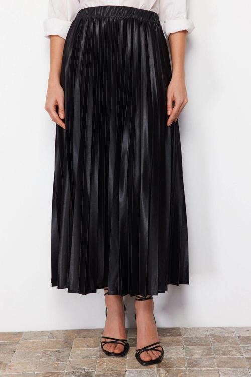 Moda Tesettür Regular Düz Desen Günlük Uzun Boy Pilili Dokuma Etek