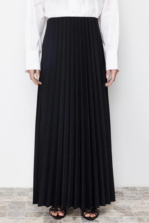 Moda Tesettür Regular Düz Desen Günlük Maxi Boy Piliseli Örme Etek