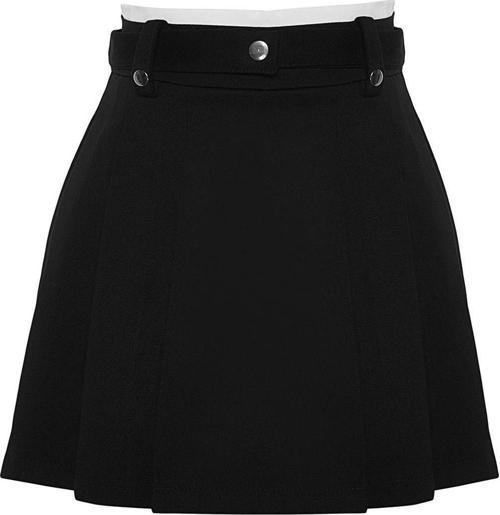 Moda Regular Düz Desen Günlük Mini Boy Çift Kemer Detaylı Pileli Mini Dokuma Etek