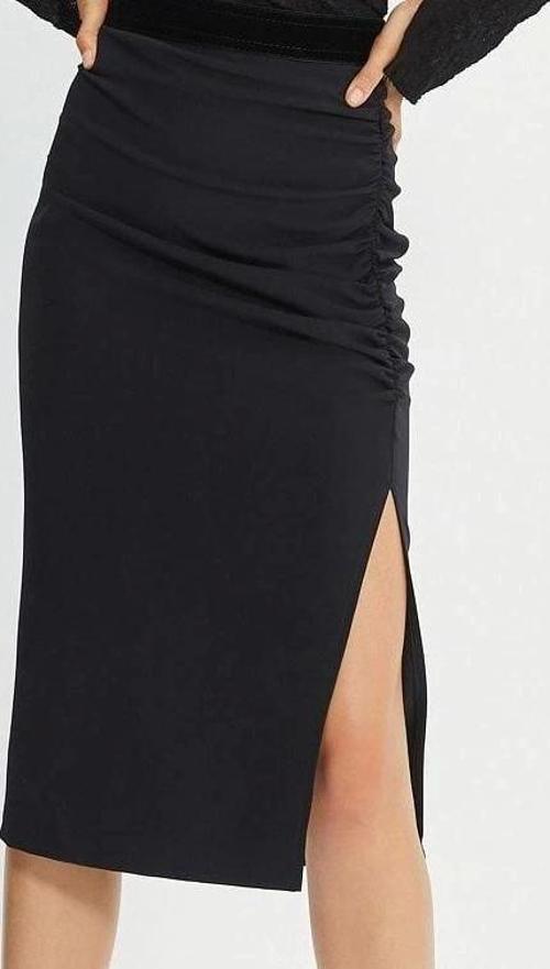 Moda Kalem Düz Desen Şık Gece Midi Boy Basic Yırtmaç Detaylı Kalem Düz Kesim Midi Boy Dokuma Etek