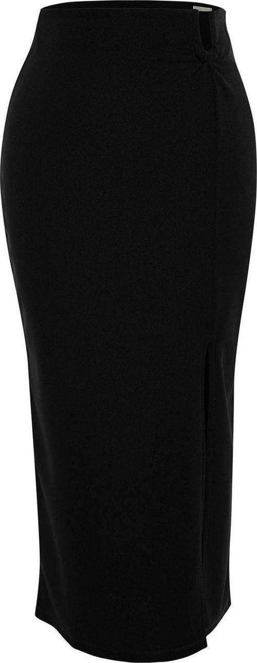 Moda Slim Düz Desen Şık Gece Maxi Boy Krep Tokalı Yırtmaç detaylı Maxi Yüksek Bel Esnek Örme Etek