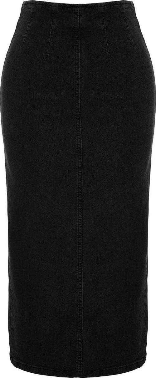 Moda Regular Düz Desen Günlük Midi Boy Dikiş Detaylı Midi Kalem Denim Etek