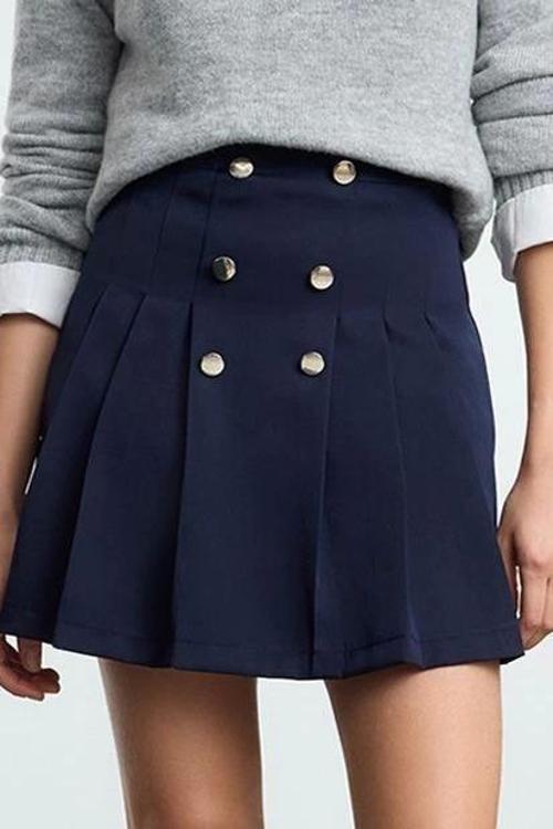Moda Regular Düz Desen Günlük Maxi Boy Düğme Detaylı Yüksek Bel Pileli Mini Dokuma Etek