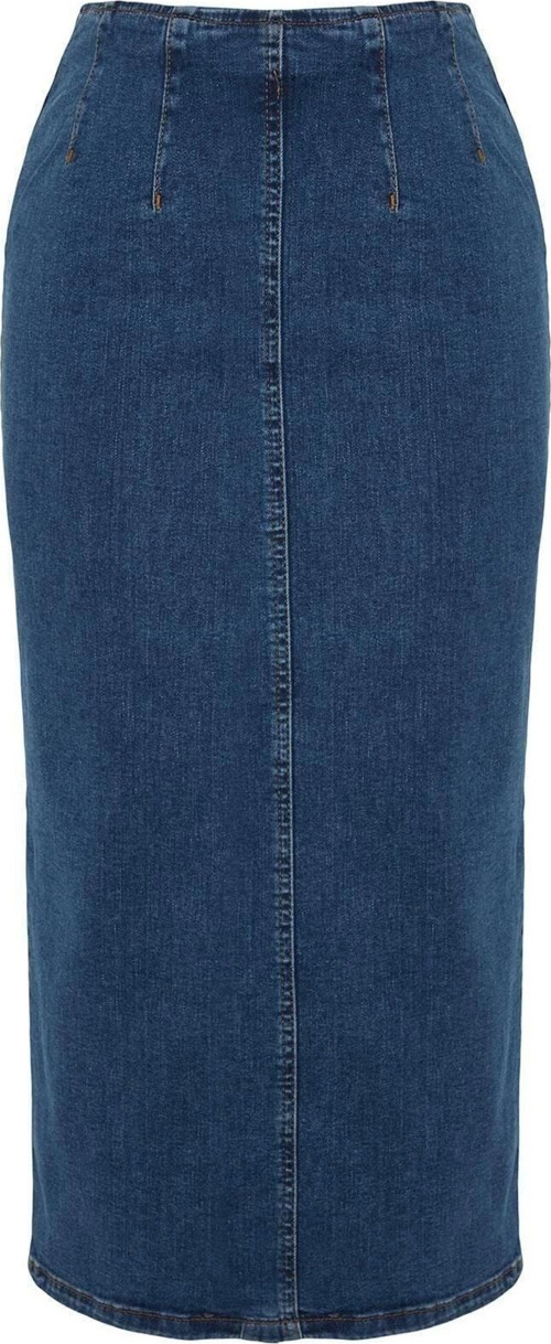 Moda Regular Düz Desen Günlük Midi Boy Dikiş Detaylı Midi Kalem Denim Etek