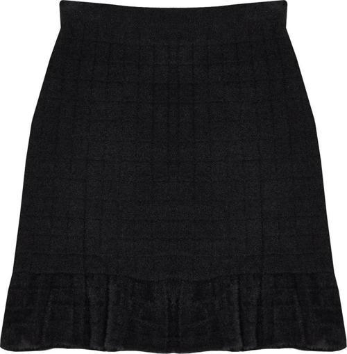 Moda Regular Ekose Desen Gündüz Gece Mini Boy Yumuşak Dokulu Fırfır Detaylı Triko Etek