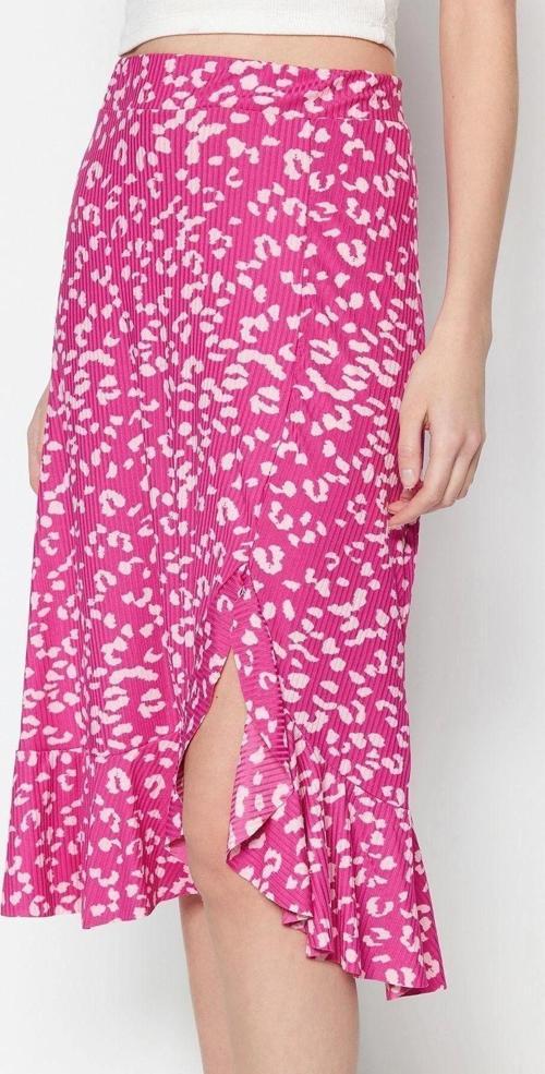 Moda Regular Puantiyeli Günlük Midi Boy Baskılı Büzgü Detaylı ve Volanlı Yüksek Bel Esnek Örme Etek