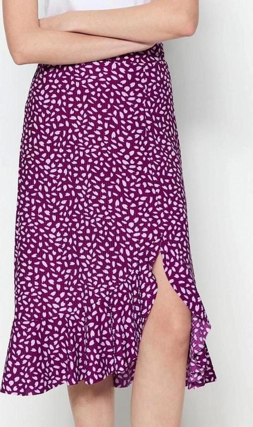 Moda Regular Puantiyeli Günlük Midi Boy Baskılı Büzgü Detaylı ve Volanlı Yüksek Bel Esnek Örme Etek