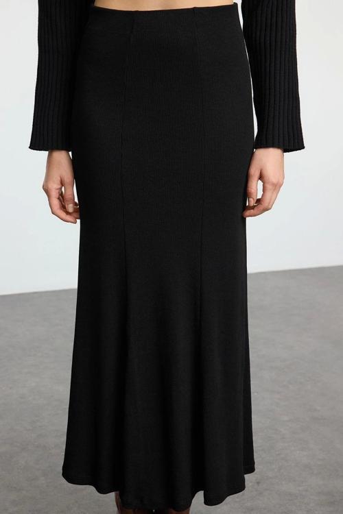 Moda Regular Düz Desen Günlük Maxi Boy Soluk Efektli Dikiş Detaylı Maxi Esnek Etek